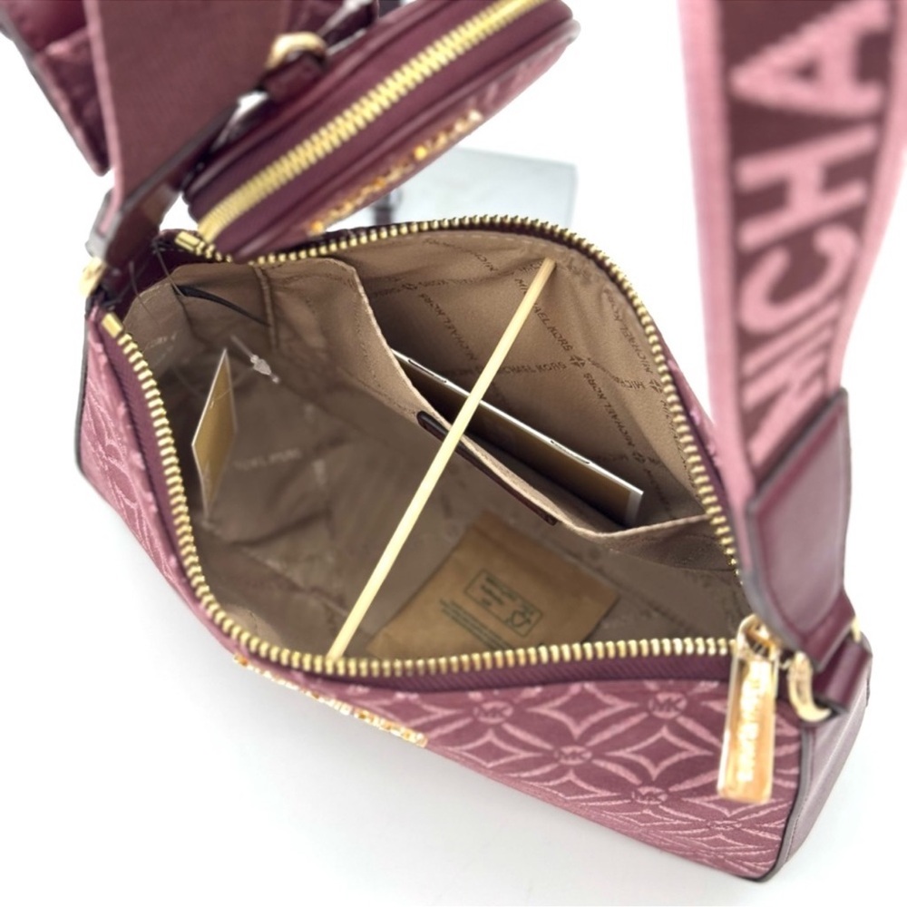 Michael Kors Jet Set Logo Crossbody Bag with Case for Apple AirPods Pro Ox Blood - Picture 8 of 10
